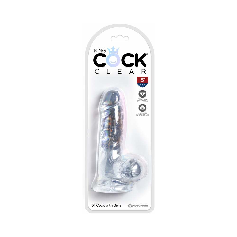Pipedream King Cock Clear 5 in. Cock With Balls Realistic Suction Cup Dildo