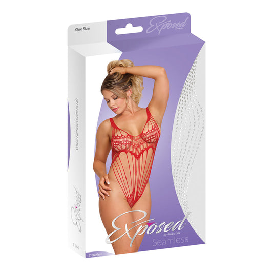 Magic Silk Seamless Open-Crotch Teddy Red O/S