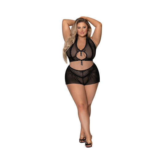 Magic Silk Modern Romance Halter & Tap Panty Black Queen Size