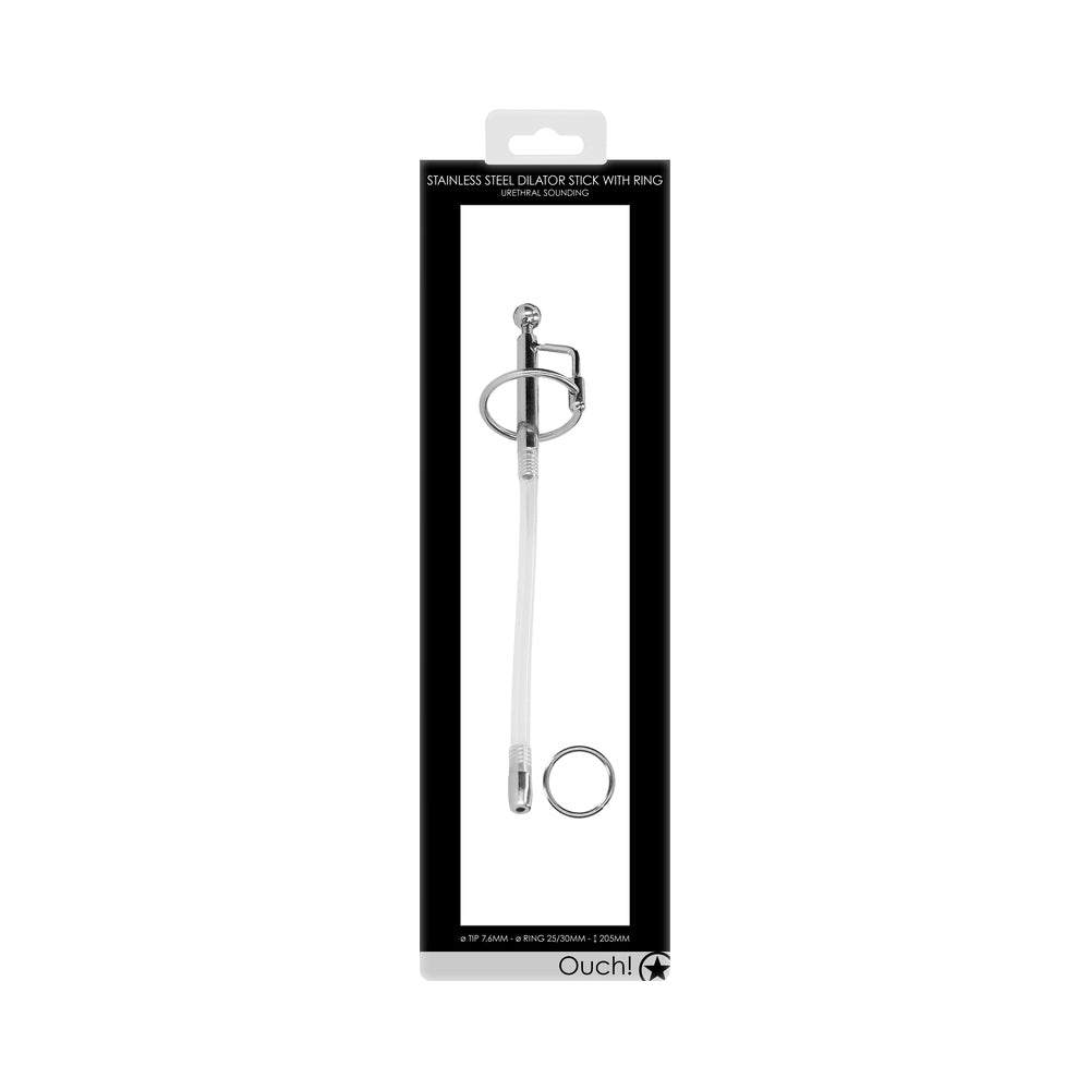 Ouch! Urethral Sounding Stainless Steel Dilator Stick With Ring 7.6 mm