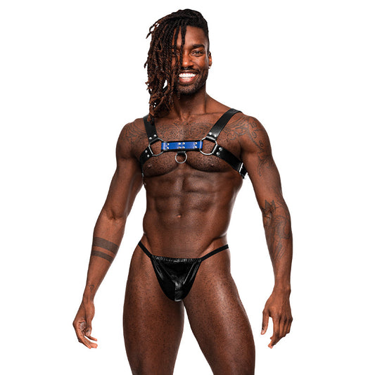 Male Power Leather Men''s Aries Black/Blue O/S