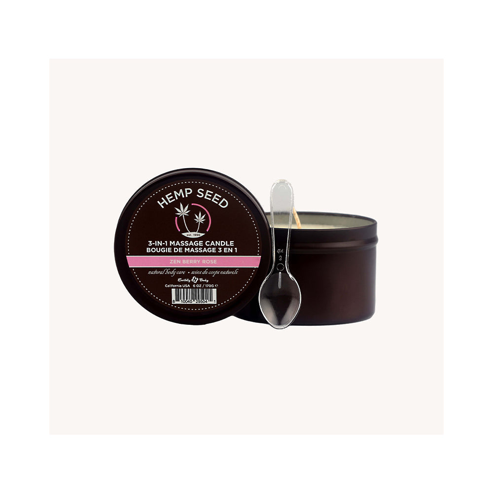 Earthly Body Hemp Seed 3-in-1 Massage Candle Zen Berry Rose 6 oz.