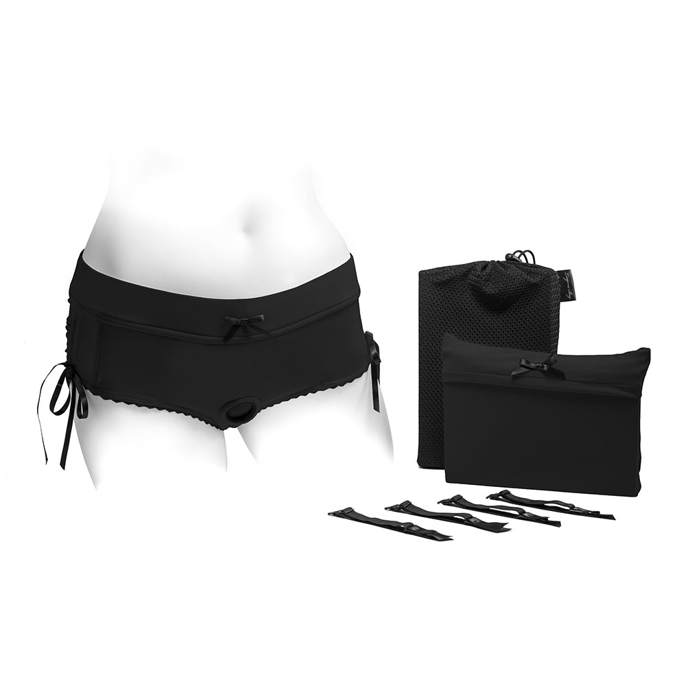 SpareParts Sasha Cinch Booty Short Harness Black Size XXS