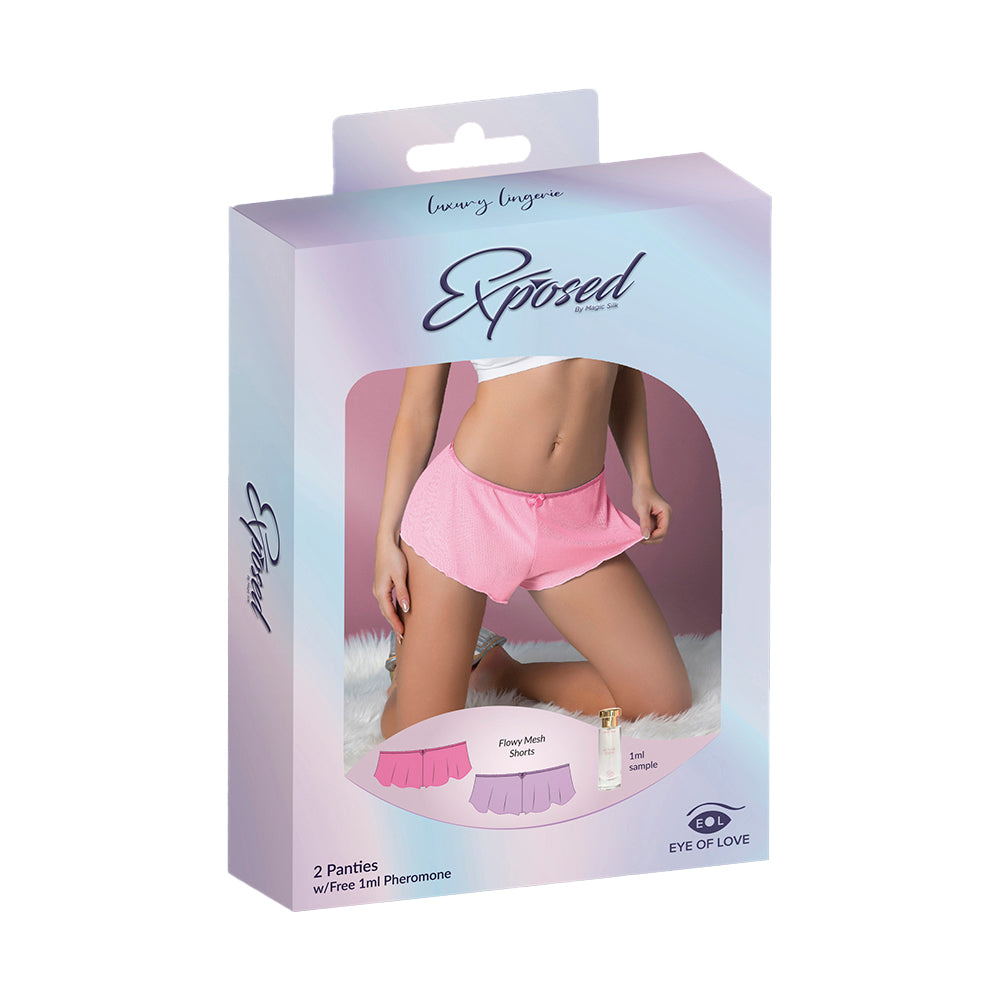 Magic Silk Pheromone Panties Flowy Mesh Short 2-Pack Lilac/Rose Queen Size