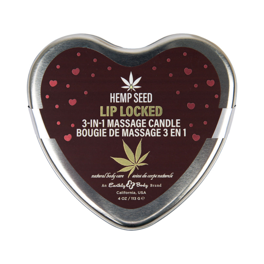 Earthly Body Hemp Seed 3-in-1 Valentine Heart Massage Candle Lip Locked 4.7 oz.