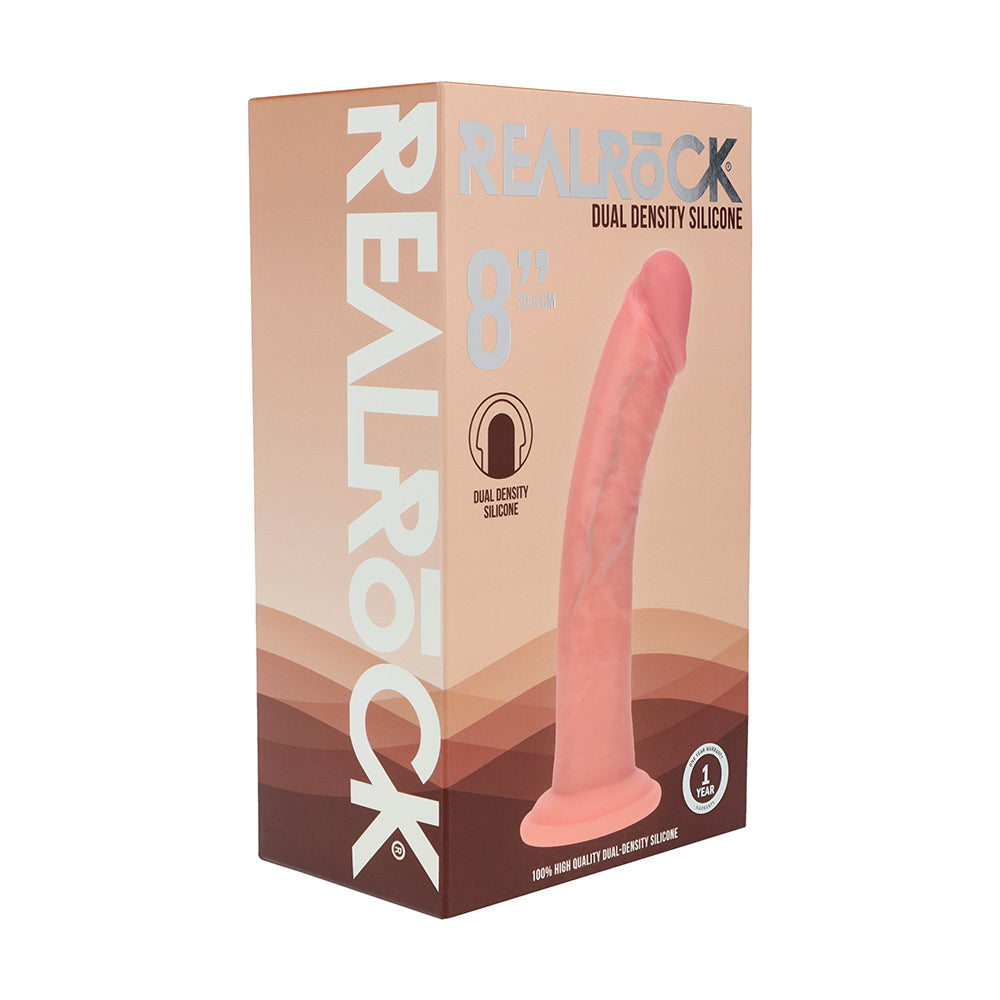 Realrock Dual Density Silicone Realistic Curved Dildo 8 in. Beige