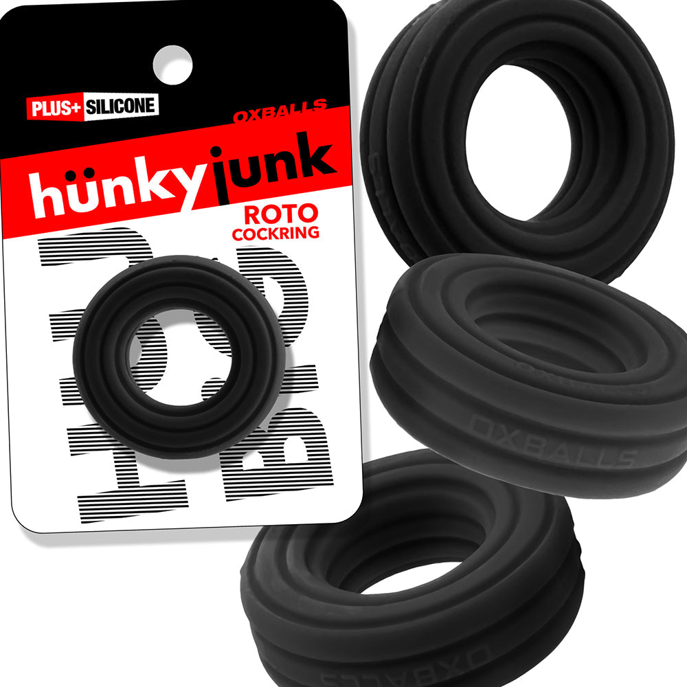 Hunkyjunk Roto Grooved Gripper-Ribbed Cockring Black Fog