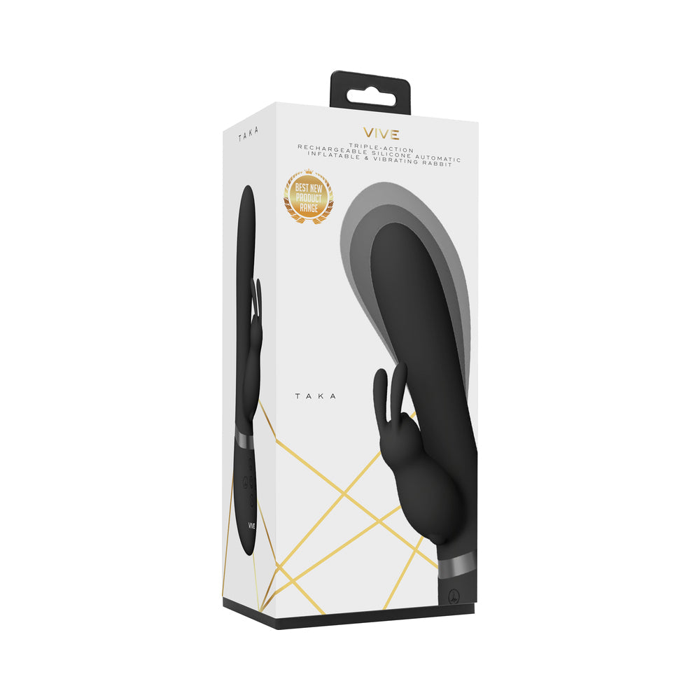 VIVE TAKA Rechargeable Automatic Inflatable Silicone Rabbit Vibrator Black