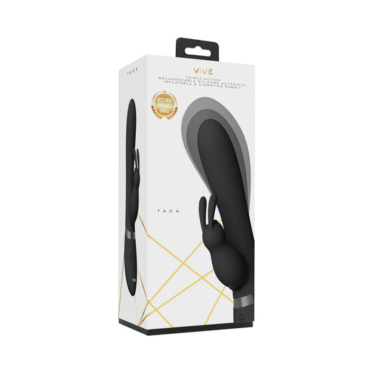 VIVE TAKA Rechargeable Automatic Inflatable Silicone Rabbit Vibrator Black