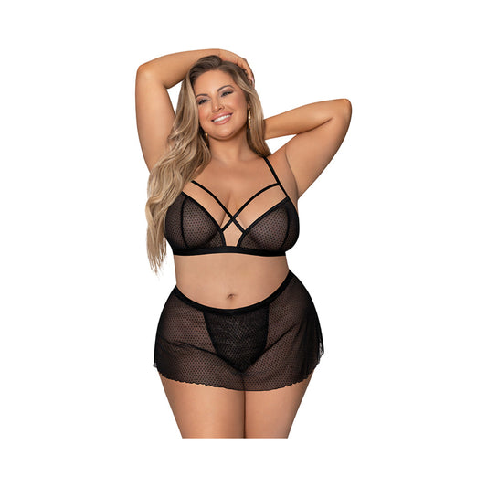 Magic Silk Girl Next Door Bralette With Skirt Black Queen Size