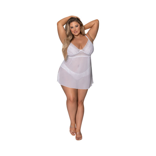 Magic Silk Modern Romance Babydoll & Thong White Queen Size