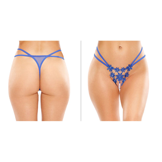 Fantasy Lingerie Aster Crotchless Strappy Flower Pearl Thong Royal L/XL