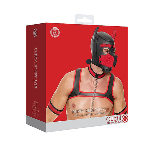 Ouch! Puppy Play 8-Piece Neoprene Puppy Kit Red L/XL