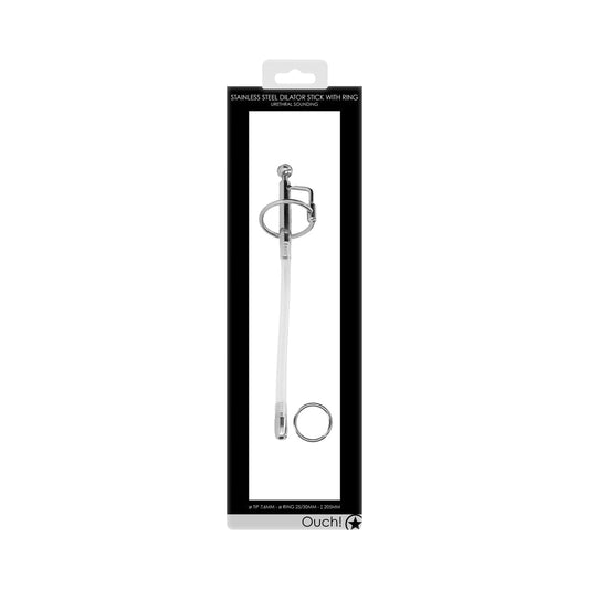 Ouch! Urethral Sounding Stainless Steel Dilator Stick With Ring 7.6 mm