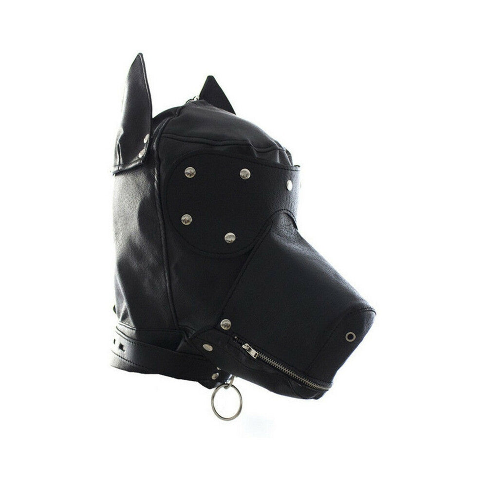 Ple''sur Locking Lace-Up Faux Leather Dog Hood Mask With Zipper Mouth Black Bag Packaging