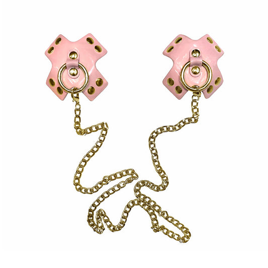 Neva Nude Pierced ''N Punked Pink Leather Gold Chain Reusable Silicone Nipple Cover Pasties