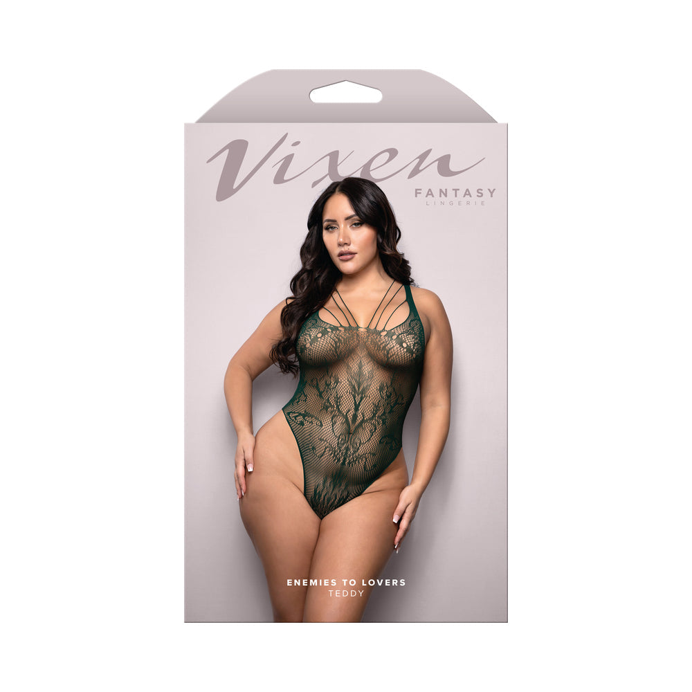 Fantasy Lingerie Vixen Enemies To Lovers Seamless Lace Teddy Green Queen Size