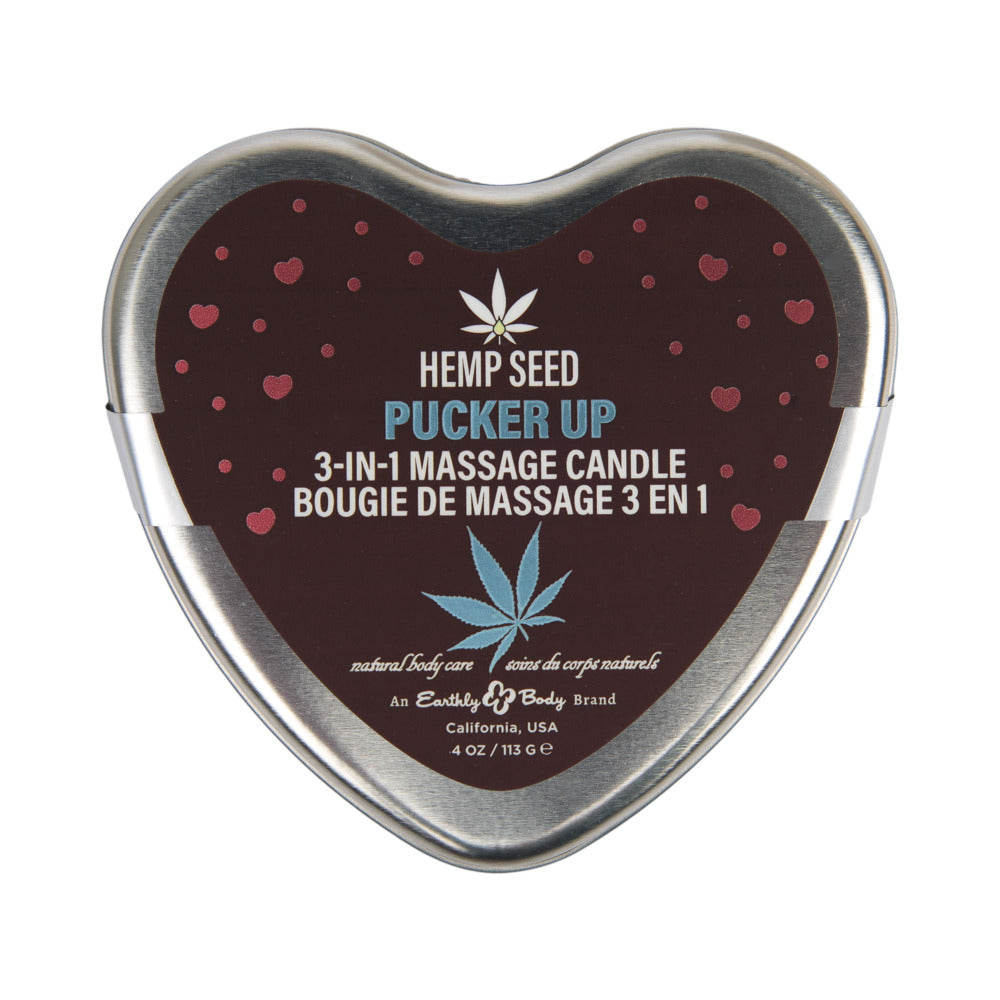 Earthly Body Hemp Seed 3-in-1 Valentine Heart Massage Candle Pucker Up 4.7 oz.