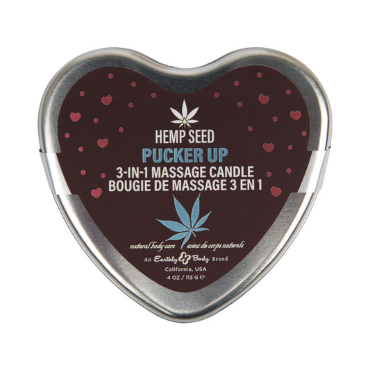 Earthly Body Hemp Seed 3-in-1 Valentine Heart Massage Candle Pucker Up 4.7 oz.