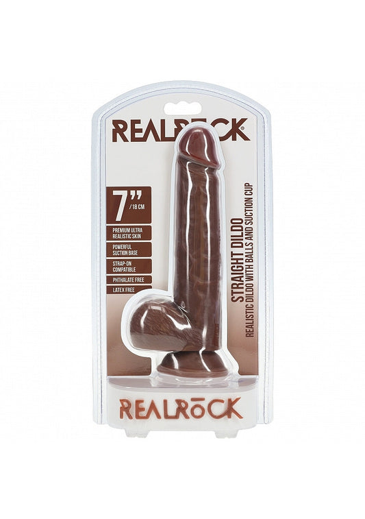 RealRock 7 in. Cock with Balls Straight Brown