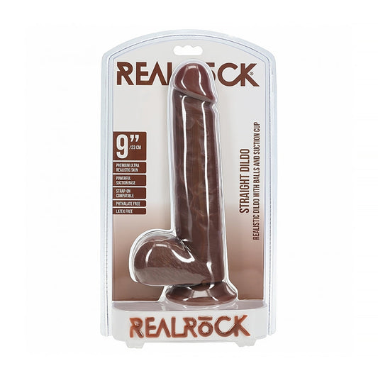 RealRock 9 in. Cock with Balls Straight Brown