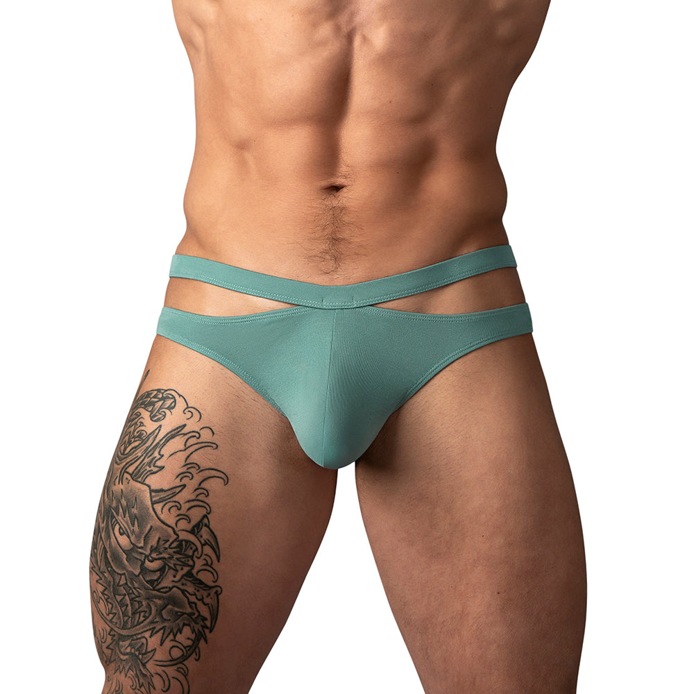 Male Power Eco Cozy Cutout Thong Green S/M