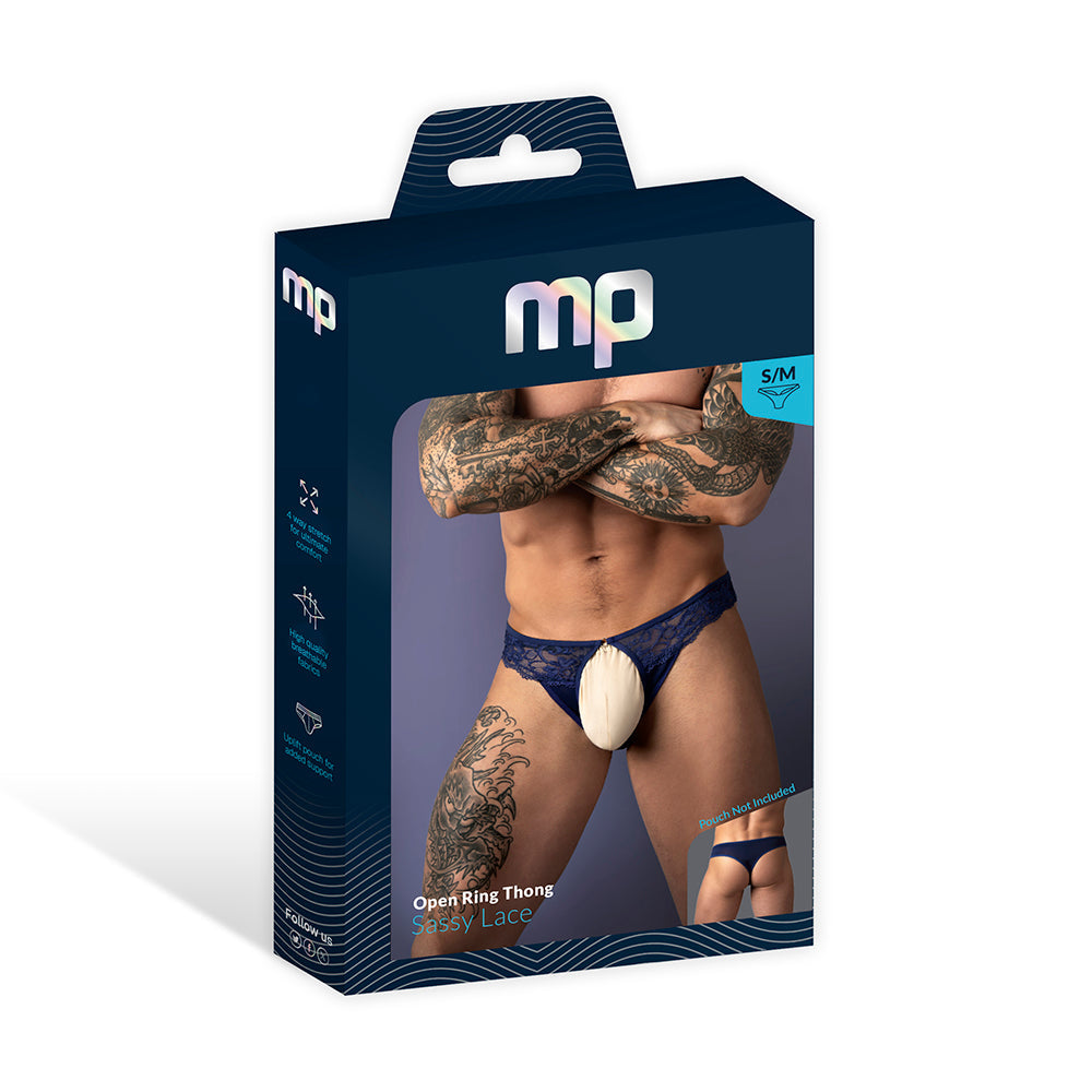 Male Power Sassy Lace Open Ring Thong Navy S/M