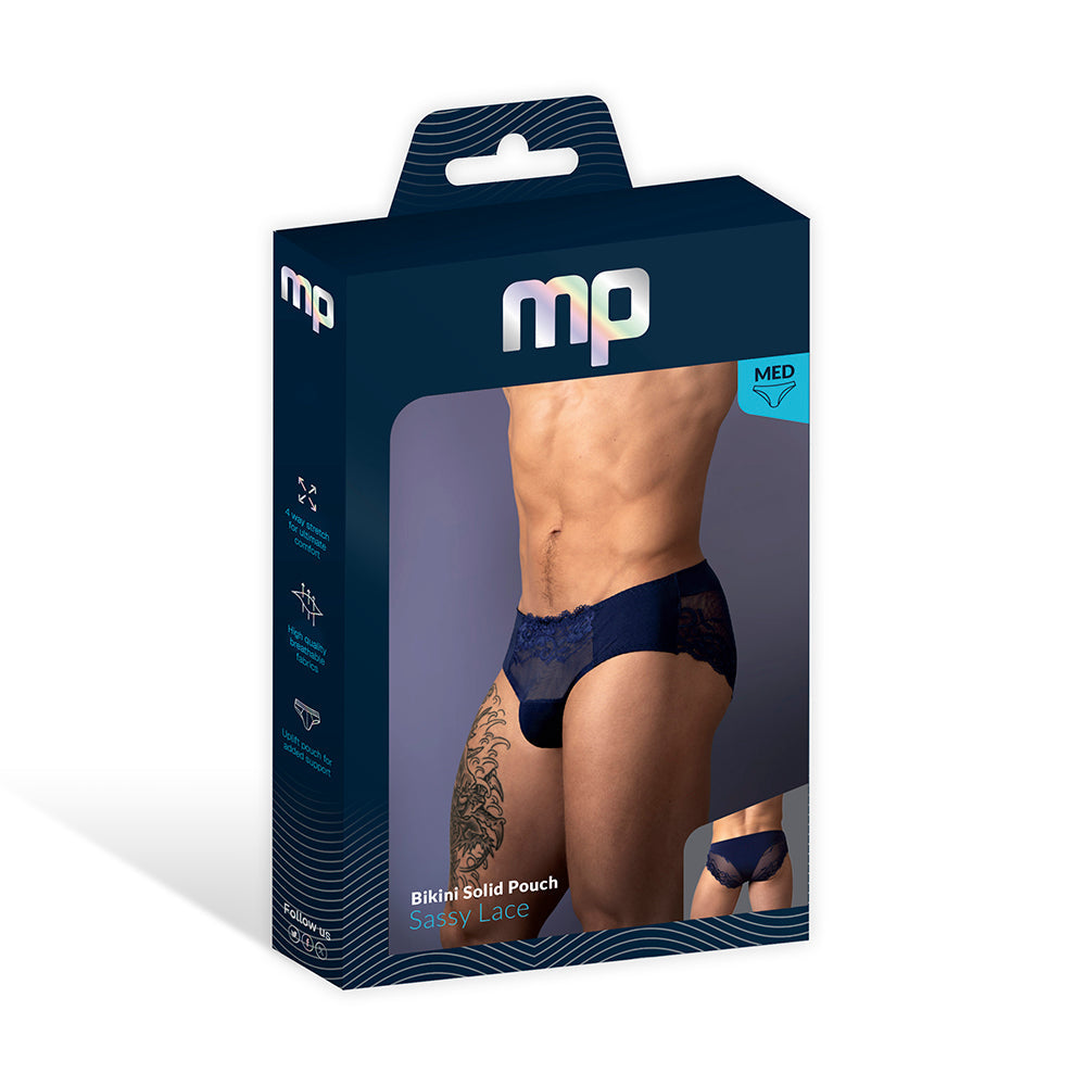 Male Power Sassy Lace Bikini Sold Pouch Navy M