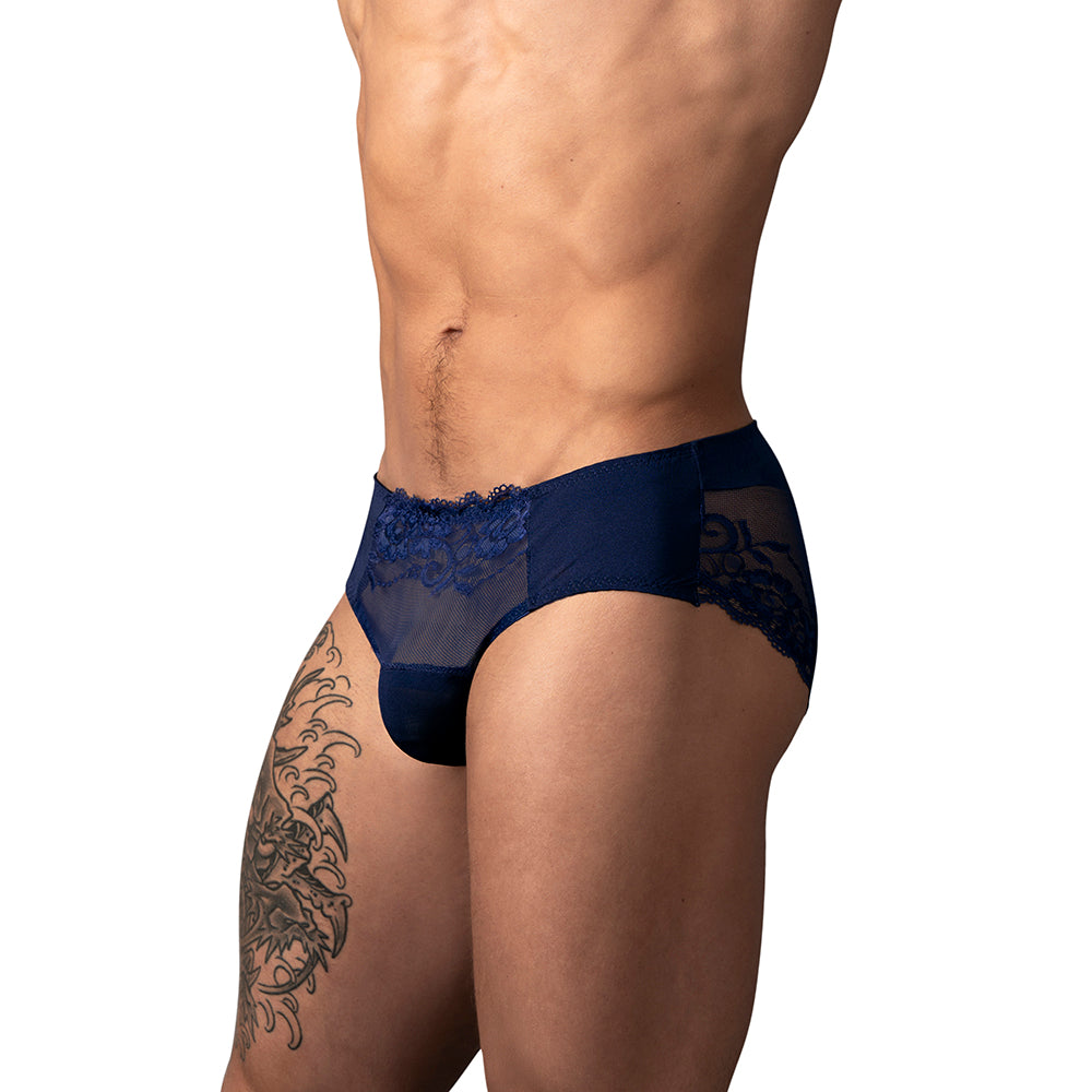 Male Power Sassy Lace Bikini Sold Pouch Navy M