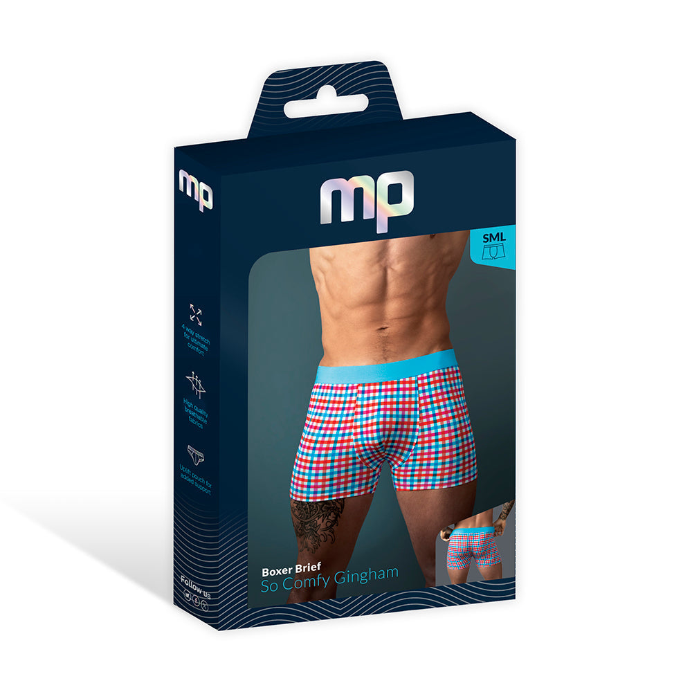 Male Power So Cumfy Gingham Boxer Brief Turquoise XL