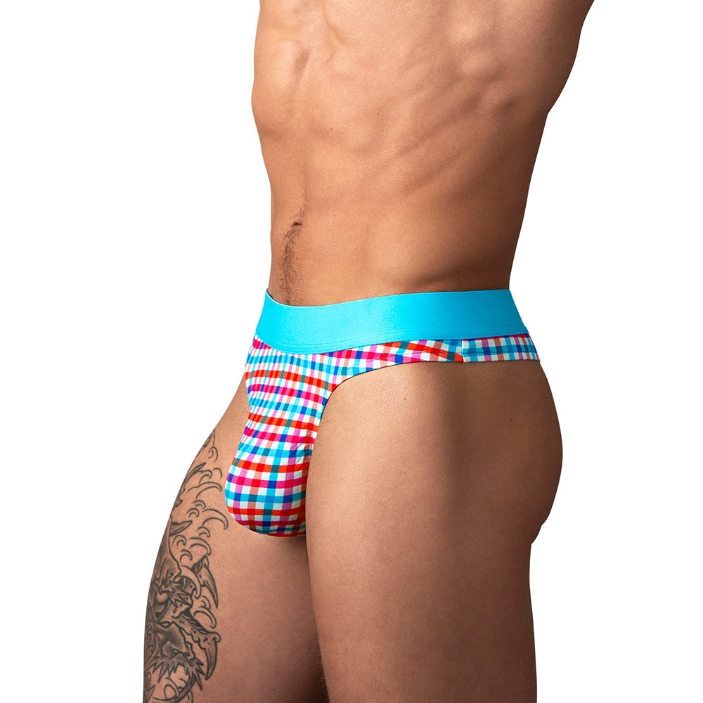 Male Power So Cumfy Gingham Thong Turquoise S/M