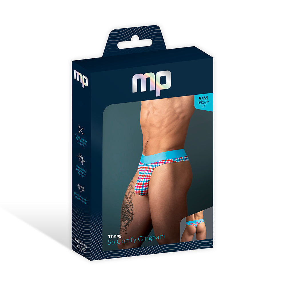 Male Power So Cumfy Gingham Thong Turquoise L/XL