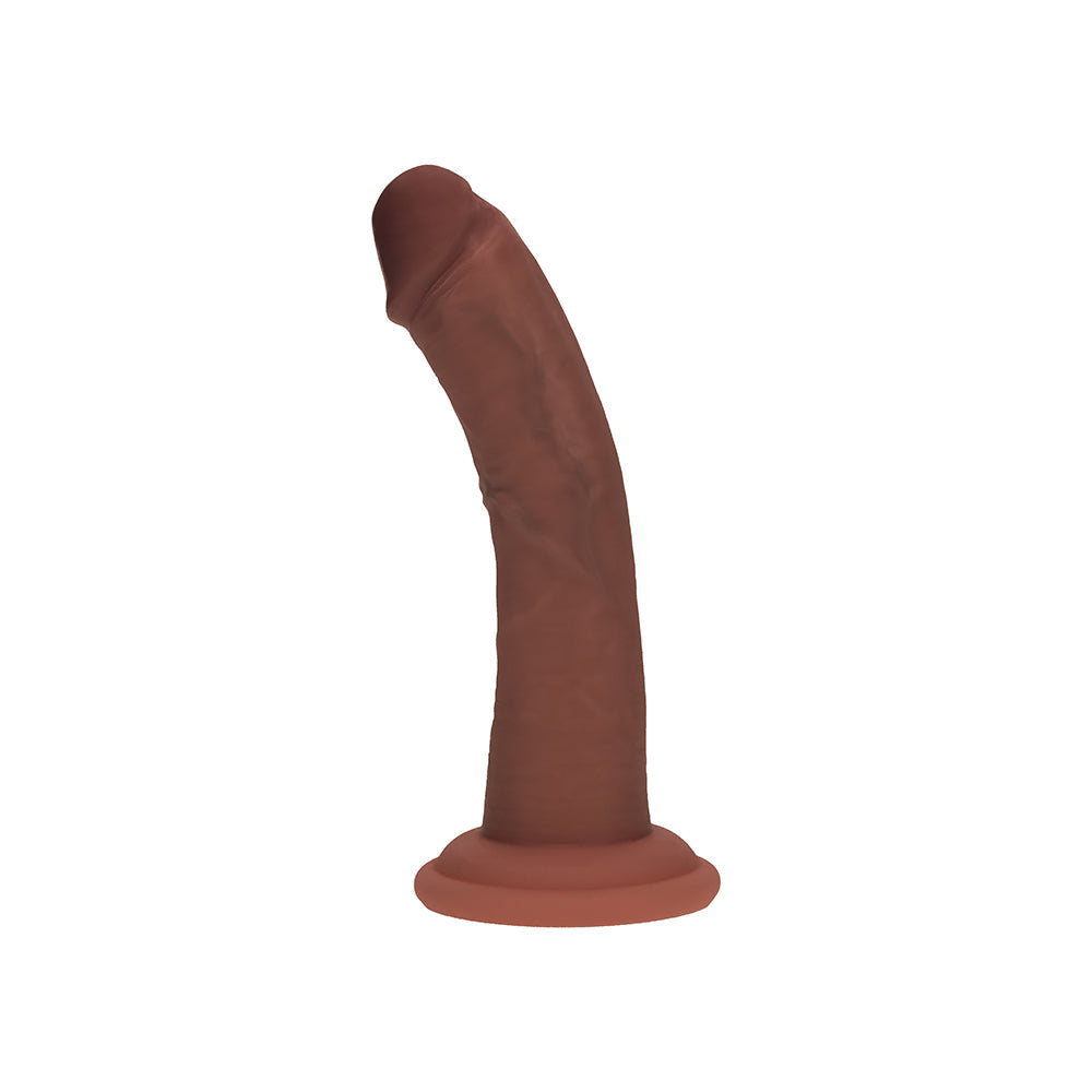 Realrock Dual Density Silicone Realistic Curved Dildo 6 in. Brown