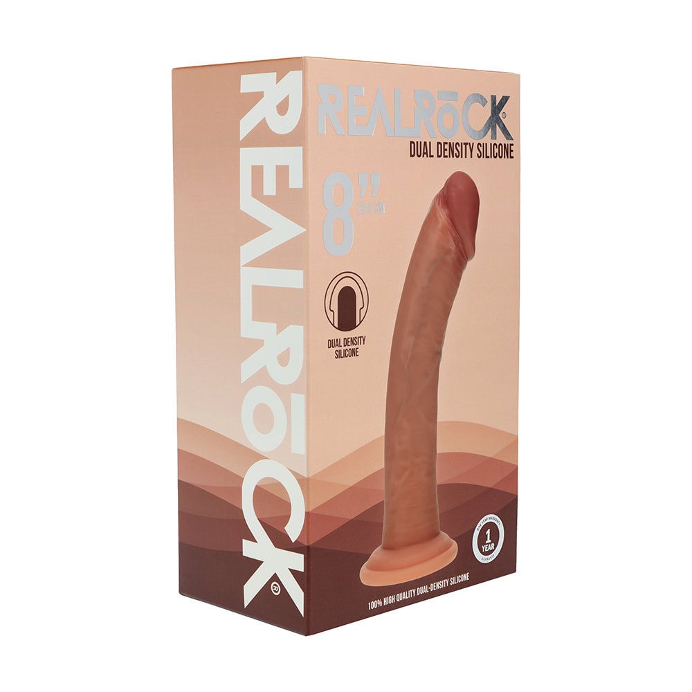 Realrock Dual Density Silicone Realistic Curved Dildo 8 in. Tan
