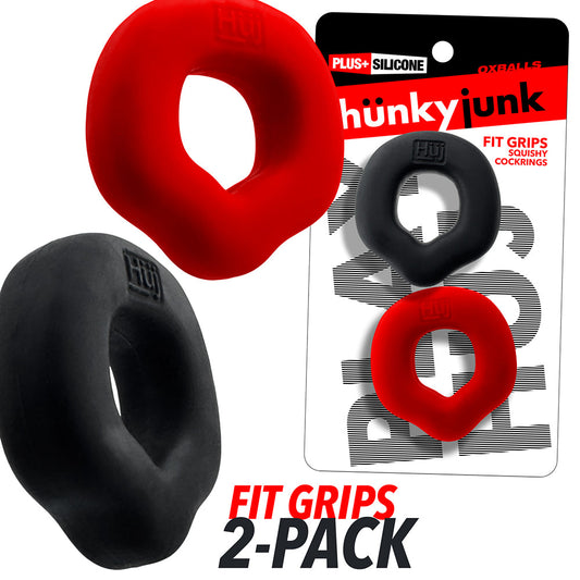 Hunkyjunk Fit Grips 2-Pack Ergo-Fit Cockrings Black/Red
