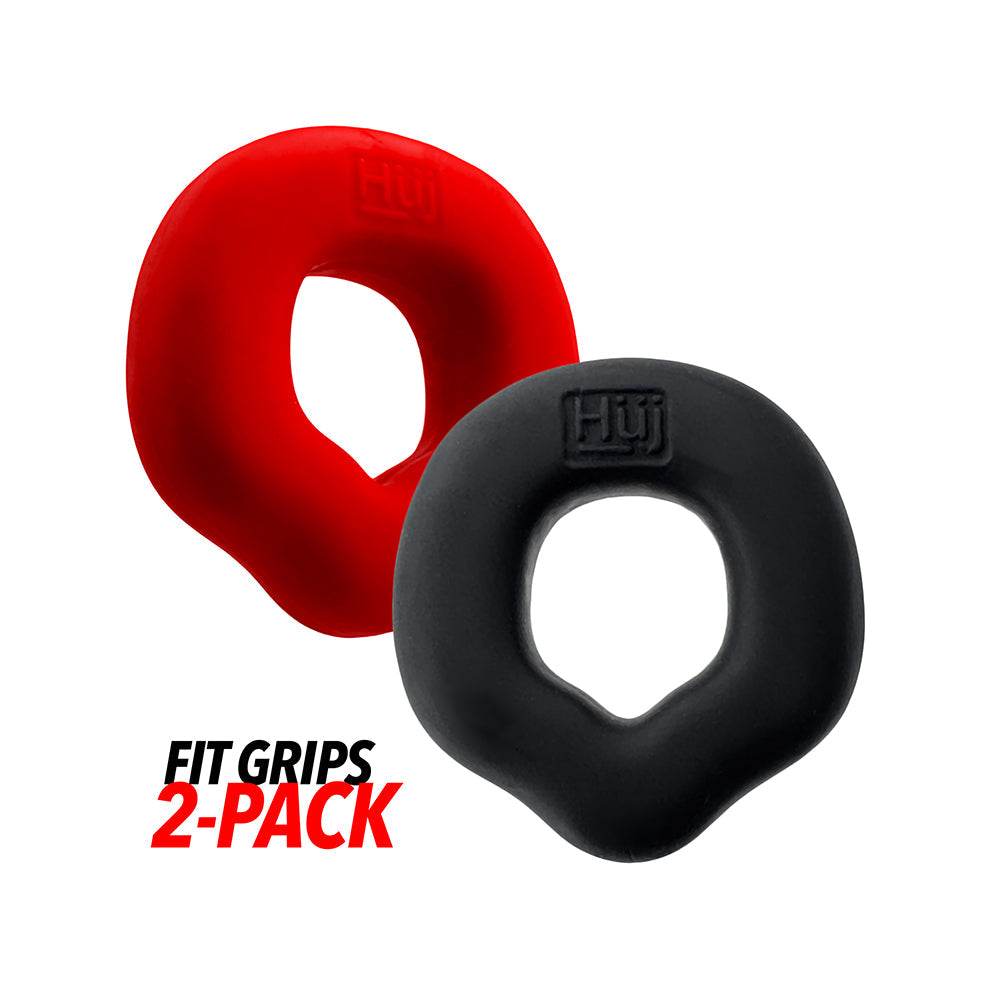 Hunkyjunk Fit Grips 2-Pack Ergo-Fit Cockrings Black/Red